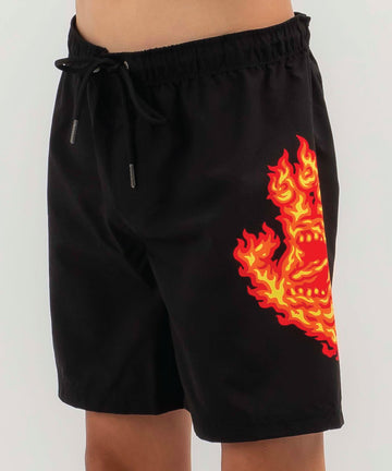 Santa Cruz Boys Flame Hand Board Short - Black
